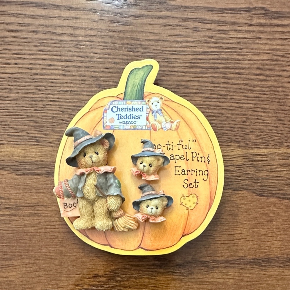 Vintage Cherished Teddies Halloween Pin and Earring Set